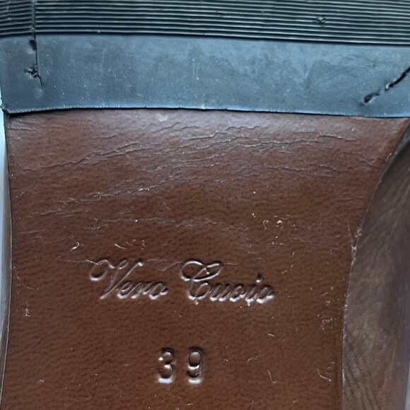 Vero Cuoio Leather Brown Chunky Heel Booties Distressed Make in Italy - Picture 14 of 14